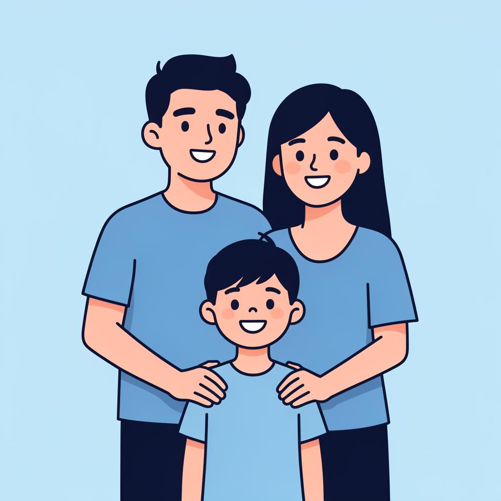 Friendly family of three smiling